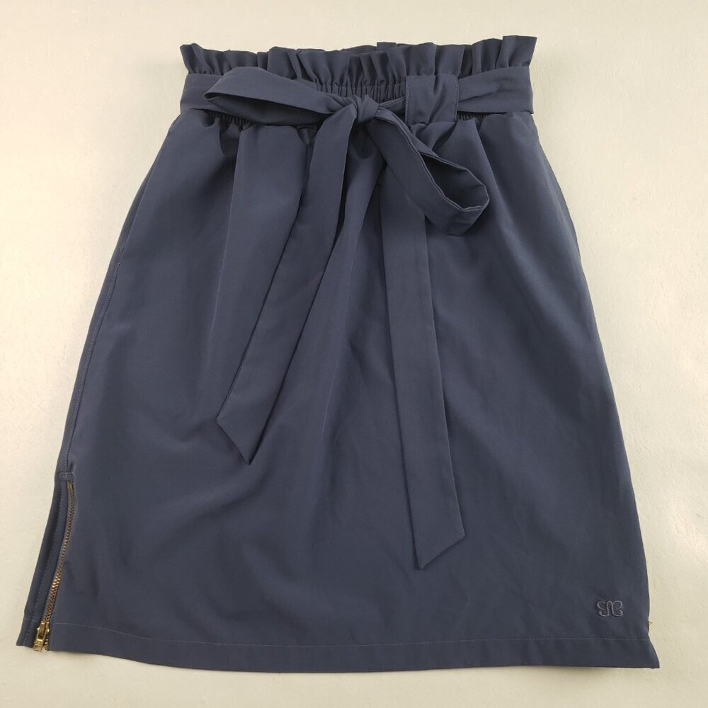 Albion Belted Bow Skirt Womens XS Blue Side Zipper Knee Length Nylon Blend